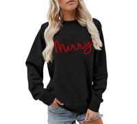 Sudadera de Navidad para mujer, divertida sudadera de Navidad con estampado de letras felices, sudadera de gran tamaño, cuello redondo, suéter festivo de Navidad, suéteres de vacaciones, atuendo de
