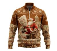 Sudadera De Navidad - Sudadera Sin Capucha Sudadera sin cuello con media cremallera y estampado novedoso único con textura acanalada para un estilo informal y festivo en varios diseños (Coffee XXXL)