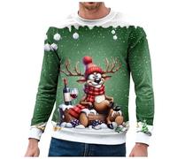 Sudadera de Navidad Unisexo Novedad Christmas Impreso Jerséis Cuello Redondo Manga Larga Ugly Xmas Top Invierno para Mujer Hombre S-XXL Cómodo y versátil