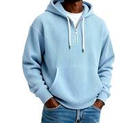 Sudadera de pana con media cremallera para hombre, media cremallera, casual, sencilla, de manga larga, para invierno y otoño, para deportes al aire libre, azul claro, M