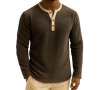 Sudadera de pana para hombre, con textura a rayas, camiseta de manga larga con botones, cuello Henry, camisetas ligeras de primavera, suéter de invierno, camisetas casuales de moda, café, 5XL