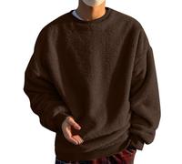 Sudadera de peluche para hombre, manga larga, cuello redondo, forro polar, jersey hip hop, monocolor, felpa mullida, suéter cálido para otoño e invierno, camiseta de manga larga, marrón, XL