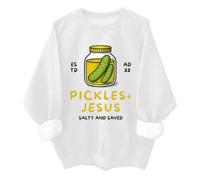 Sudadera de pepinillos y Jesús, divertida camiseta unisex de pepinillos cristianos y Jesús salado y salvado, blanco, S