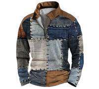 Sudadera de retazos para hombre, sudaderas de trabajo sin capucha, sudadera casual de moda, sudadera inteligente de manga larga, sudadera polo de forro polar, jersey ligero con patrón, jersey de