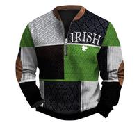 Sudadera de San Patricio 2026 para hombre, tops verdes, a la moda, holgada, con estampado de Papá Noel 3D, cremallera, manga larga, sudadera con capucha para el día irlandés, ropa de festival, gris, S