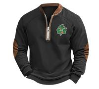Sudadera de San Patricio para hombre, color verde, holgada, con estampado 3D de San Patricio, cuello con cremallera, puños, sudadera con capucha para el día irlandés, ropa de festival, Negro, S