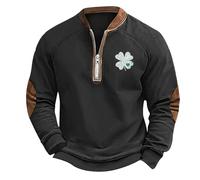 Sudadera de San Patricio para hombre, color verde, holgada, con estampado 3D de San Patricio, cuello con cremallera, puños, sudadera con capucha para el día irlandés, ropa de festival, gris, M