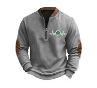 Sudadera de San Patricio para hombre, tops verdes, a la moda, holgada, con estampado de Papá Noel 3D, cremallera, manga larga, sin capucha, para el día irlandés, para festivales, gris, S