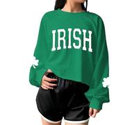 Sudadera de San Patricio para mujer, disfraz verde, trébol irlandés afortunado, divertido gráfico de trébol de San Patricio, camiseta de manga larga irlandesa afortunada para fiesta, elegante, verano