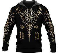 Sudadera de Tatuaje Vikingo para Hombre,Sudadera con Capucha Y Cremallera con Estampado 3D de Vegvisir de la Mitología Nórdica, Primavera Hip Hop Moda Casual Chaqueta Manga Larga Tops