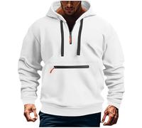 Sudadera de trabajo con capucha con cordón para hombre, media cremallera, casual, de forro polar, manga larga, con cremallera, ligera, para invierno, para vacaciones, ropa deportiva cómoda, blanco