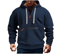 Sudadera de trabajo con capucha con cordón para hombre, media cremallera, casual, de forro polar, manga larga, con cremallera, ligera, para invierno, para vacaciones, ropa deportiva cómoda, azul