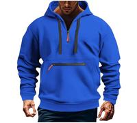 Sudadera de trabajo con capucha con cordón para hombre, media cremallera, casual, de forro polar, manga larga, con cremallera, ligera, para invierno, para vacaciones, ropa deportiva cómoda, azul, M