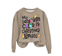 Sudadera de vestir de Navidad para mujer 2025 My Favorite Color Is Christmas Lights Print Festive Outfit Sudadera de felpa Casual Disfraz de fiesta para interiores y exteriores Regalos de Navidad