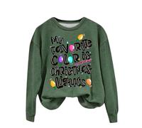 Sudadera de vestir de Navidad para mujer 2025 My Favorite Color Is Christmas Lights Print Festive Outfit Sudadera de felpa Casual Disfraz de fiesta para interiores y exteriores Regalos de Navidad