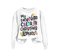 Sudadera de vestir de Navidad para mujer 2025 My Favorite Color Is Christmas Lights Print Festive Outfit Sudadera de felpa Casual Disfraz de fiesta para interiores y exteriores Regalos de Navidad