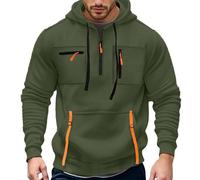 Sudadera deportiva con capucha para hombre, de forro polar, manga larga, con cremallera de un cuarto y bolsillo tipo canguro, para interiores y exteriores, Ejercito Verde, XXL