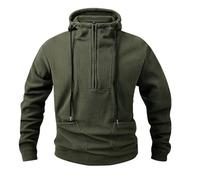 Sudadera deportiva con capucha para hombre, forro polar, táctica, militar, con cordón, media cremallera, con bolsillos, casual, holgada, color liso, abrigo ligero, abrigo cálido para invierno, al aire