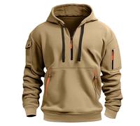 Sudadera deportiva con capucha para hombre, para primavera y otoño e invierno, manga larga, con capucha de pana, color sólido, media cremallera, con parche, sudadera casual holgada, chaqueta para