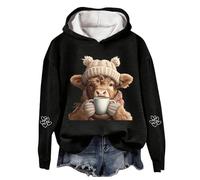 Sudadera deportiva con capucha para mujer, diseño gráfico para otoño, Navidad, ropa linda Y2K, ajuste holgado, divertida, caricatura, Workou, cómoda, esencial, para mujer, 2026 occidental, Negro, M