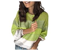 Sudadera deportiva con cuello redondo a rayas para mujer, con bloqueo de color, manga larga, suéter de punto para mujer, moda de invierno, ropa informal, abrigo a cuadros para mujer, verde, XL