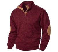 Sudadera deportiva de 1/4 con botones para hombre, color liso, con parche en el codo, cuello alto, estilo vintage, elástica, suave, cálida, forro polar, para ocio, gimnasio, deportes, al aire libre