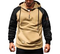 Sudadera deportiva deportiva con capucha y capucha para hombre, diseño de retazos, gimnasio, entrenamiento, con bolsillos, cordón ajustable, transpirable para otoño (S-XXXL), caqui, XL
