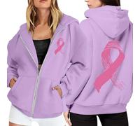 Sudadera deportiva informal de manga larga con cremallera y bolsillos para mujer, con mensaje sobre la concienciación sobre el cáncer de mama y cordón ajustable Sudadera Alien (Light Purple, XXL)