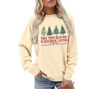 Sudadera Deportiva Mujer,Jersey Feo de Navidad,Christmas Mom Sweatshirts Women Tree Tops Glisten and Children Listen To Christmas Tree Graphic Pullover Tops Polainas Caballo (Beige, L)