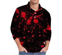 Sudadera estampada de Halloween para hombre, de pana, de manga larga, cuello polo, con botones, camisas aterradoras de sangre, cómodas sudaderas de moda, sudaderas de golf, senderismo, sudaderas