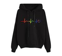 Sudadera estampada para mujer, casual, holgada, de manga larga, con capucha de gran tamaño, Negro, M