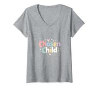 Sudadera Favorita para Hija elegida para niño Camiseta Cuello V, Mujer, Gris Jaspeado, XL
