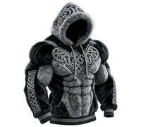 Sudadera fea de Navidad con capucha para hombre, felpa suave, patrón muscular, franela mullida, sherpa, cálida, puños acanalados, divertida, novedosa, a la moda, fiestas, ropa con capucha, Tona-negro