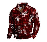 Sudadera fea de Navidad para hombre, 1/4 de botón, novedosa impresión 3D, jersey de manga larga, cuello alto, divertido jersey de Navidad, suave, cómodo, cálido, para fiestas de Navidad, fiestas de