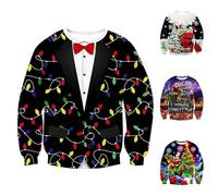 Sudadera fea de Navidad para hombre, diseño de burro de reno, disfraz divertido de Navidad, talla grande, camisetas de manga larga, sin botones, novedosa ropa familiar a juego para las fiestas, Z016