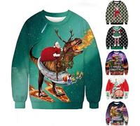 Sudadera fea de Navidad para hombre, diseño de burro de reno, disfraz divertido de Navidad, talla grande, camisetas de manga larga, sin botones, novedosa ropa de vacaciones a juego para la familia
