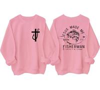 Sudadera Fishers Of Men, camisa Fisher Of Men, sudadera Jesus Made Me A Fishermen, camisas de Jesús cristiano, rosa, L