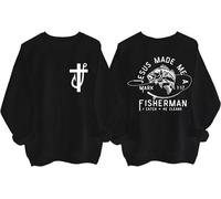 Sudadera Fishers Of Men, camisa Fisher Of Men, sudadera Jesus Made Me A Fishermen, camisas de Jesús cristiano, Negro, XL