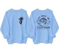 Sudadera Fishers Of Men, camisa Fisher Of Men, sudadera Jesus Made Me A Fishermen, camisas de Jesús cristiano, azul celeste, XXL