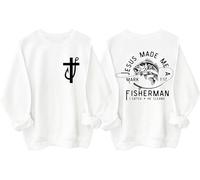 Sudadera Fishers Of Men, camisa Fisher Of Men, sudadera Jesus Made Me A Fishermen, camisas de Jesús cristiano, blanco, M