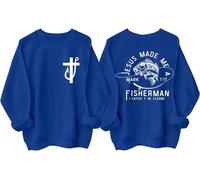 Sudadera Fishers Of Men, camisa Fisher Of Men, sudadera Jesus Made Me A Fishermen, camisas de Jesús cristiano, Klein Azul, 3XL