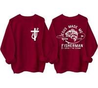 Sudadera Fishers Of Men, camisa Fisher Of Men, sudadera Jesus Made Me A Fishermen, camisas de Jesús cristiano, Burdeos, L