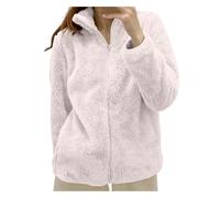 Sudadera Forro Polar para Mujer Cálida con Cremallera Chaqueta Invierno Corta Sin Capucha Color Liso Abrigo Peluche