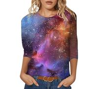 Sudadera Galaxy para mujer Y2K Galaxia Impresión Sudadera sin Capucha Personalidad 3D Cielo Estrellado Patrón Suelto Cuello Redondo Carnaval Delgado Manga Larga Camiseta Suave Túnica Ligera Top Top