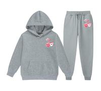 Sudadera genérica con capucha para San Valentín para niños de gran tamaño manga larga con letra impresa Top Jersey Pantalones Moda Occidental Invierno Grueso Ropa Corsage(Grey, 4-5 Years)