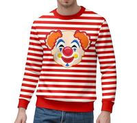 Sudadera genérica para hombre a rayas rojo y blanco con cara de payaso retro feliz, camiseta con textura - Estilo festivo sudadera casual para carnaval, fiestas temáticas circo, Rojo52, XL
