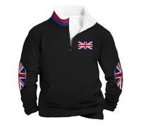 Sudadera genérica para hombre con cuello alto medio cremallera estilo británico retro con estampado bandera Union Jack Jersey casual sin capucha para otoño invierno tendencia urbana