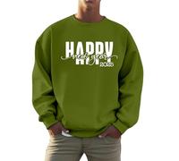 Sudadera genérica para hombre sin capucha con cuello redondo con impresión de letra de año nuevo para un estilo casual y festivo suéter de hombre con cremallera cómodo y cálido para Año Nuevo, verde