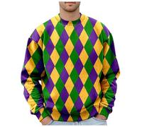 Sudadera genérica para hombre sin capucha con impresión de carnaval de Nueva Orleans para un estilo casual y cómodo, suéter caliente para hombre, ideal para celebraciones, caqui, M
