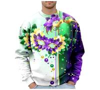 Sudadera genérica para hombre sin capucha con impresión de carnaval de Nueva Orleans para un estilo casual y festivo suéter de hombre con cremallera cómoda y cálida para clima frío, blanco, L